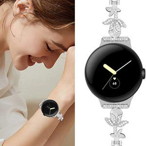 Compatible with Google Pixel Watch Band for Women, Slim Metal Rhinestone Diamond